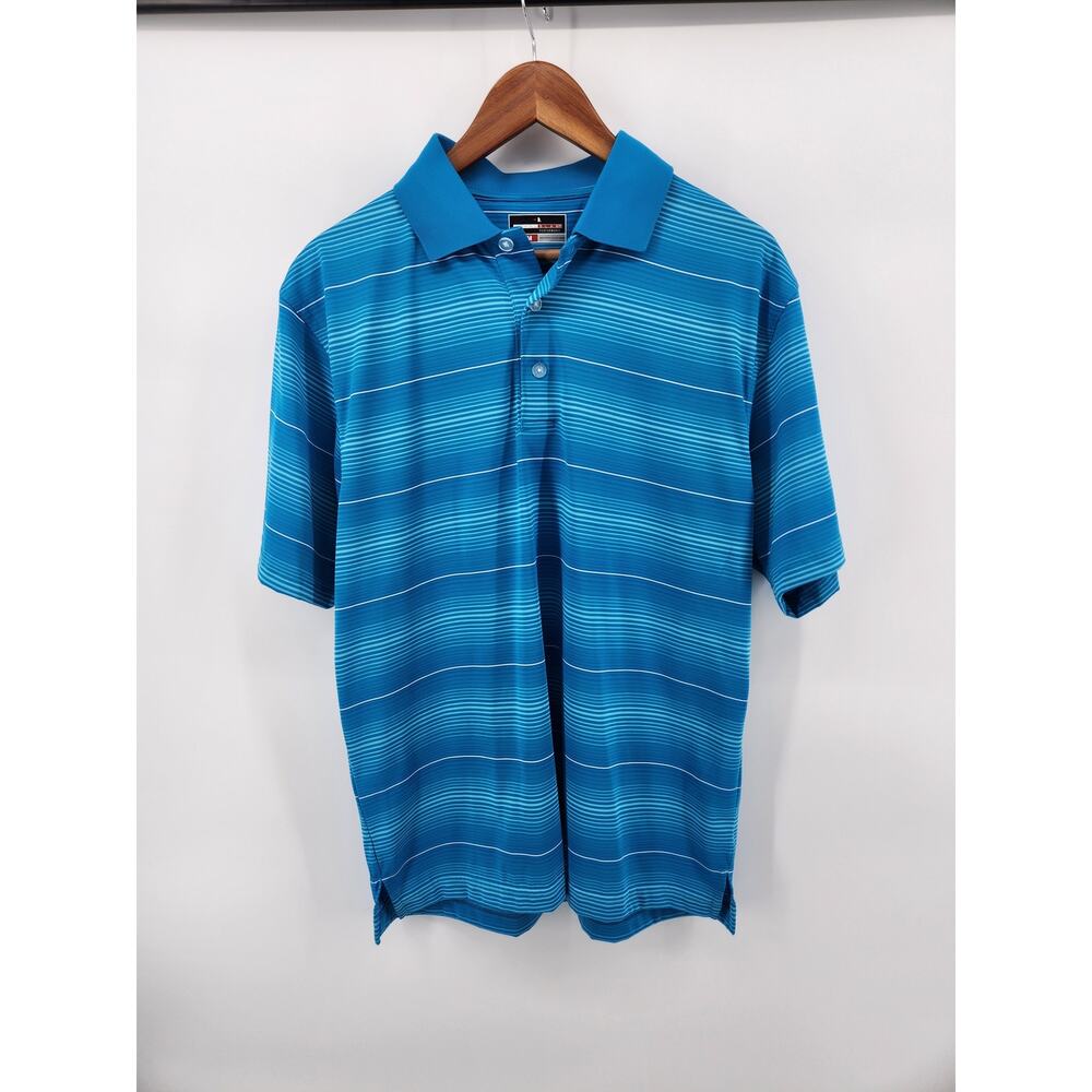 Grand Slam Performance Men's Medium Polo Shirt Blue Stripes Short Sleeves